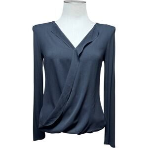 Ann Taylor Long Sleeve V-Neck Ruffle Top Black Small